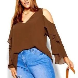 City Chic Plus Size Cold Shoulder Hi Lo Top